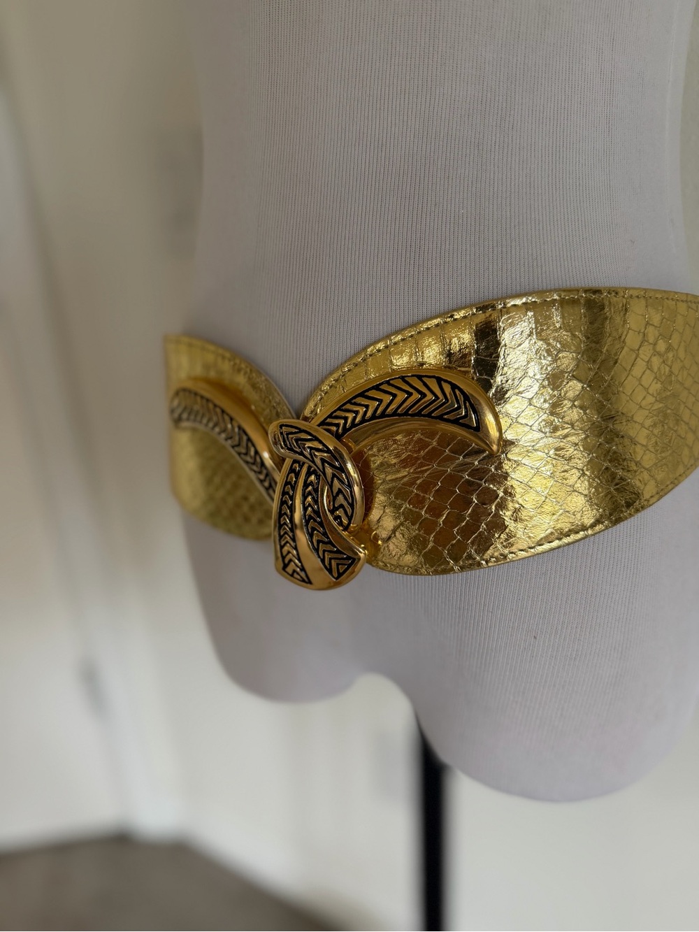 Vintage Gold Metallic Braided Buckle Adjustable Waist Belt Genuine Snakeskin - Picture 2 of 10